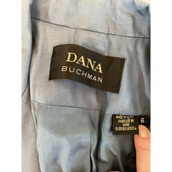 VTG Y2K Dana Buchman Skirt Suit 8 Blue Silk Wool Blend Open Front Jacket Classic - Picture 9 of 12